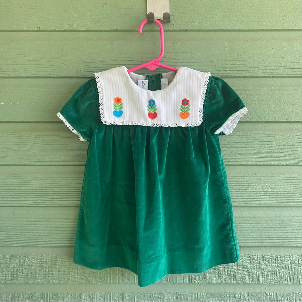 Vintage Embroidered Collar Velvet Baby Girl Dress Betti Terrell 18-24 months